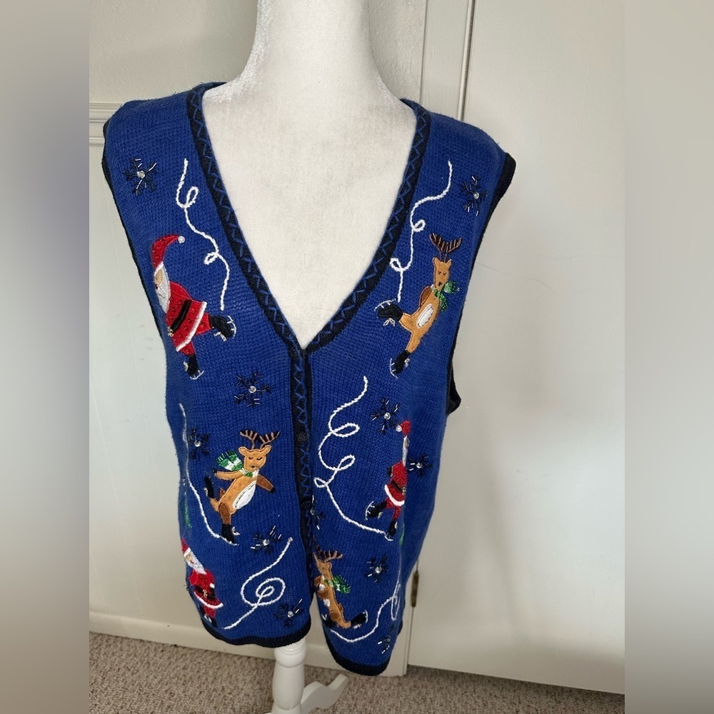Bobbie Brooks Blue Christmas Sweater Vest